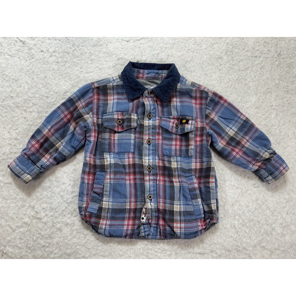 LUCKY BRAND BABY BLUE PLAID BUTTON DOWN FLANNEL SIZE 12M